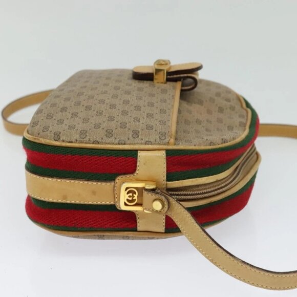 GUCCI Micro GG Supreme Web Sherry Line Bag PVC Beige Gold Auth gh497 - Picture 4 of 16